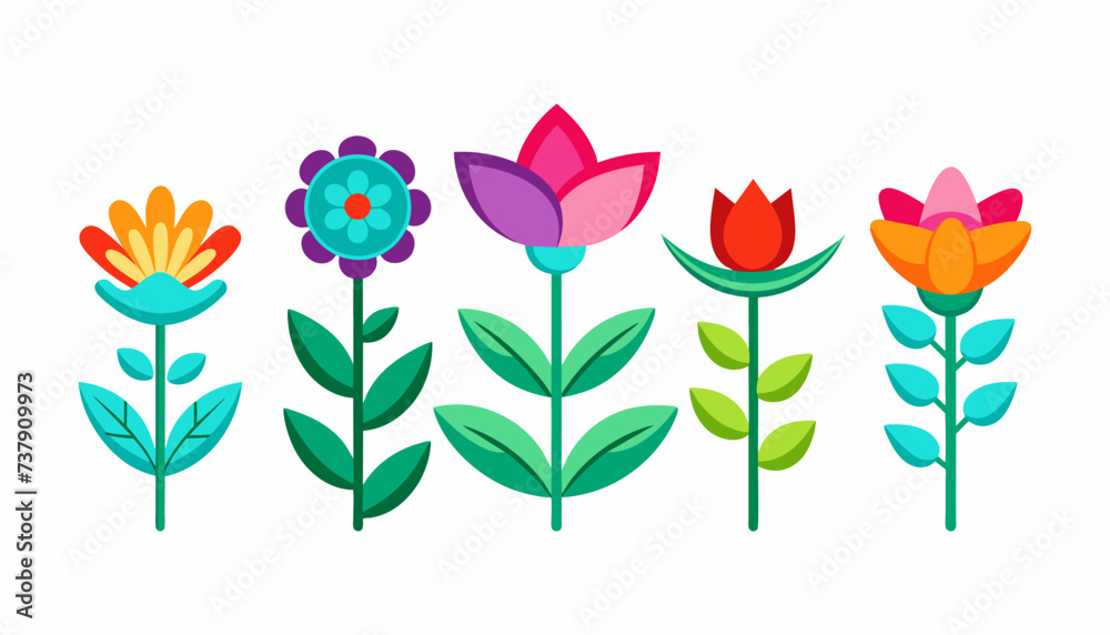 5 colorful Flower vector icons set isolated on white background