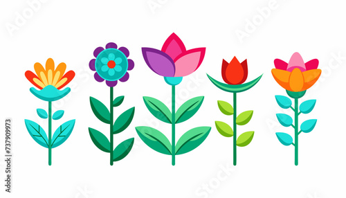 5 colorful Flower vector icons set isolated on white background