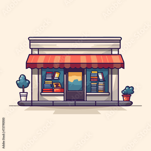 illustration of a minimalist flat caffe and bookstore for your business logo or glass sticker wallpaper v9