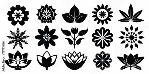 15 different Flower silhouette logo or icons set. Simple Flower icon