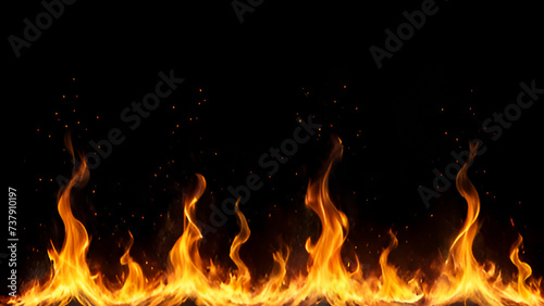 Fire and Spark on Black Background. Fire and Burning embers glowing. Fire Glowing Particles on Black Background