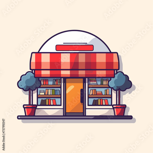 illustration of a minimalist flat caffe and bookstore for your business logo or glass sticker wallpaper v5