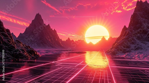 Retro Sci-Fi Background Futuristic Landscape