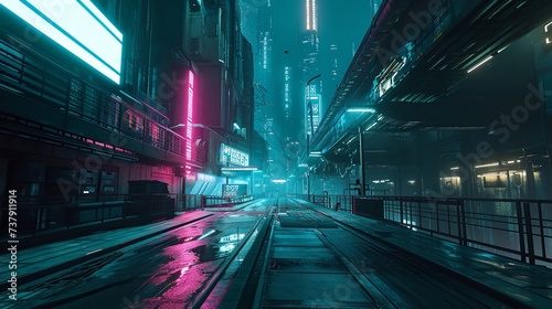 Sci-fi Metropolis with Blue and Pink Neon Ligh