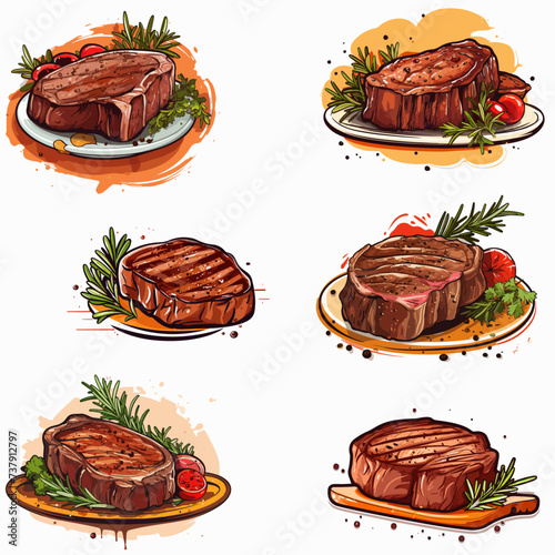 set of beef steak design illustration vector pack