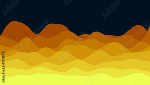 Wavy Yellow to Orange Gradient Ocean or Valley on Dark Background Wallpaper