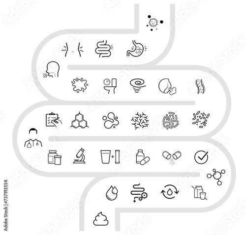 Digestion set icons. Vector elements for infographics. Set of sign for detailed guideline. Ready for your design. EPS10.