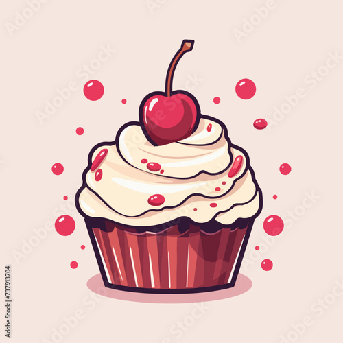 vector design illustration cupcake with cherry for store logo sticker etc v7