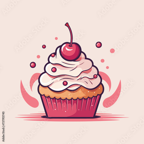 vector design illustration cupcake with cherry for store logo sticker etc v6