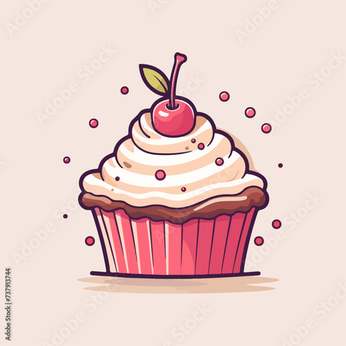 vector design illustration cupcake with cherry for store logo sticker etc v5