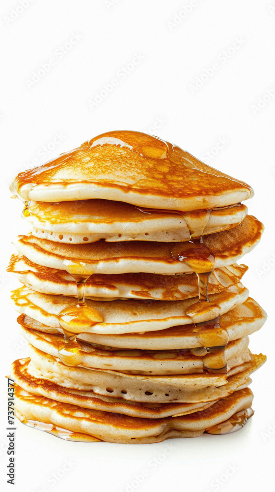 Stack of pancakes isolated on a white background. Shallow dof . Stack of pancakes isolated on a white background. Shallow dof .