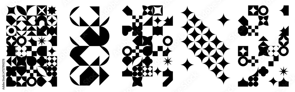 Geometric bauhaus style. Set of seamless patterns. Swiss design ...