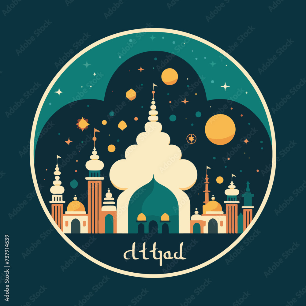 illustration of mosque in the ramadhan beautiful night happy ramadhan Kareem eid al fitr/eid mubarak to all Muslim in the worl vector design, good bless you all v7