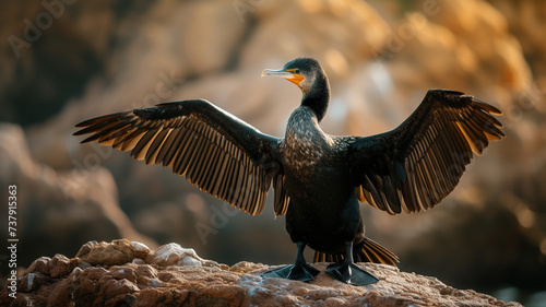 A close-up of a Socotra cormorant with its wings partially spread © UMAR SALAM