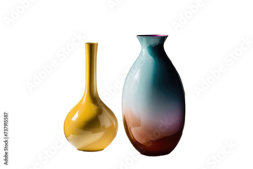 a high quality stock photograph of two beautiful multi color vases, isolated on transparent background