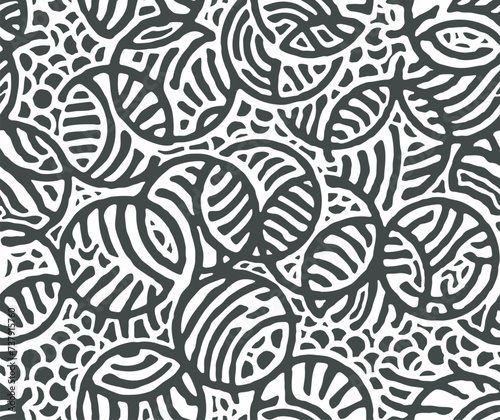 Cut square ornamental panels with abstract rounded shape. Fretwork screen template. Ethnic ornament of intertwined roots. Circles ancient pattern. Black and white seamless texture. Vector photo