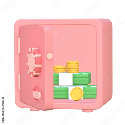 3d cute pink Safe Bank Box icon  Protection money savings concept
