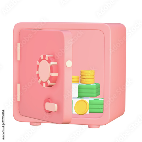 3d cute pink Safe Bank Box icon  Protection money savings concept