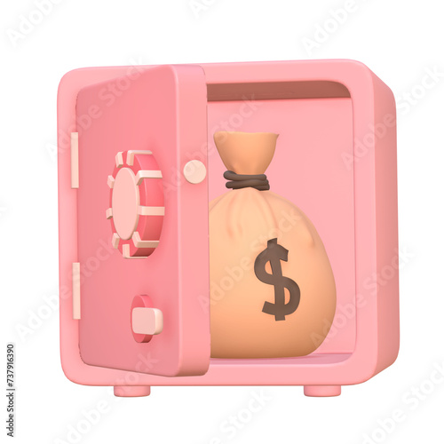 3d cute pink Safe Bank Box icon  Protection money savings concept