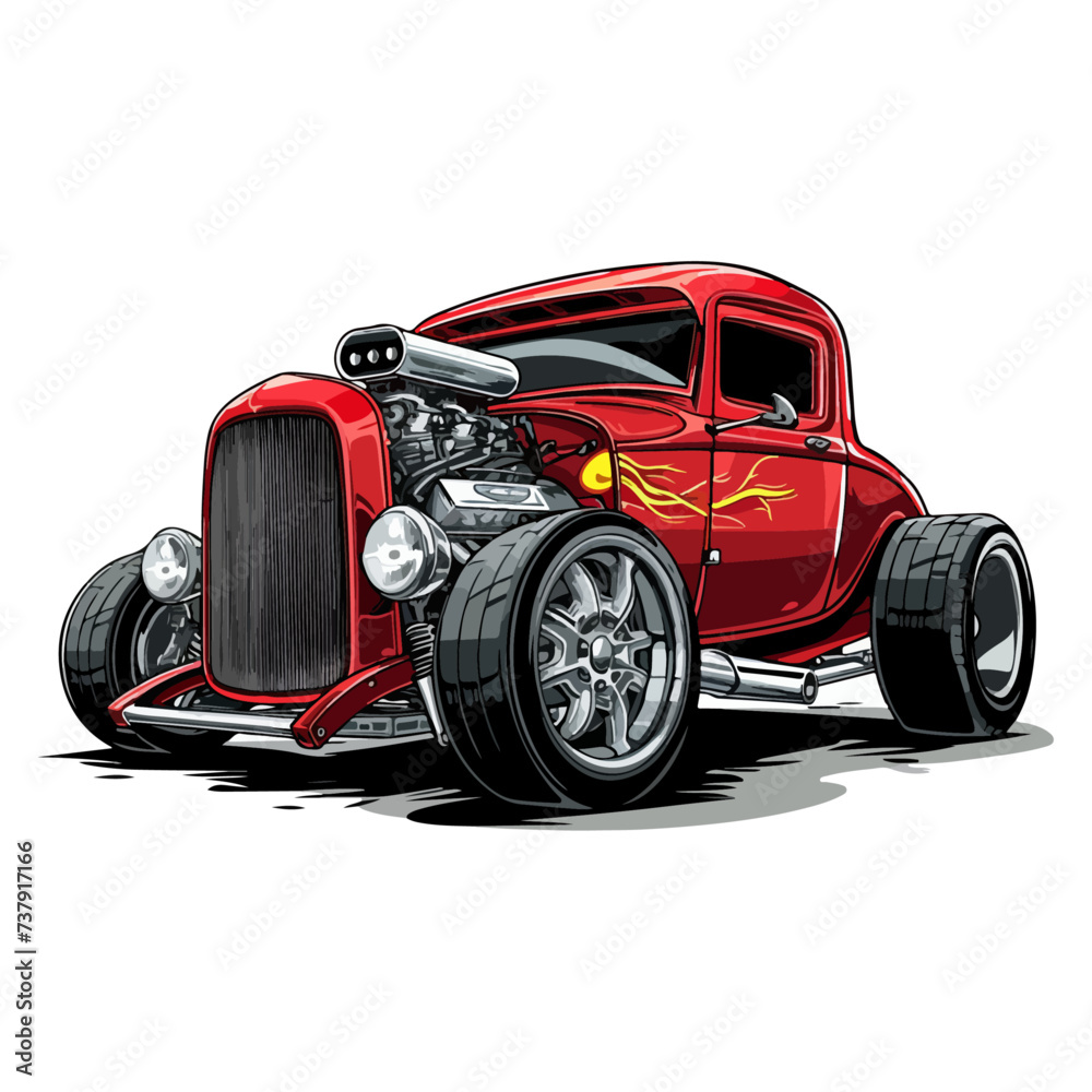 illustration vector design hotrod red car custom vintage good for tshirt, sticker, logo, ready to print or any purpose v7