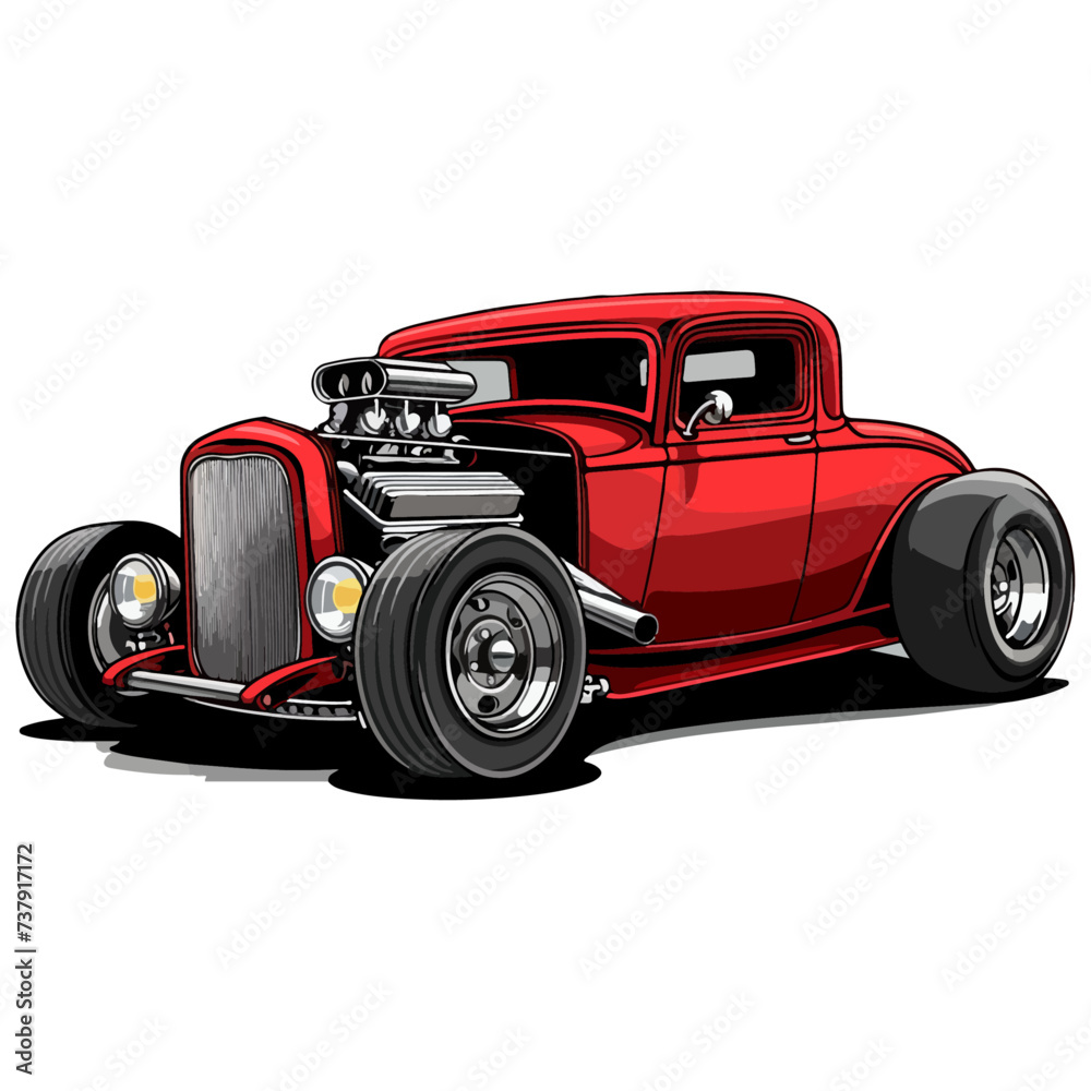 illustration vector design hotrod red car custom vintage good for tshirt, sticker, logo, ready to print or any purpose v6