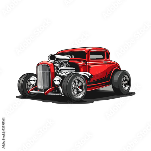 illustration vector design hotrod red car custom vintage good for tshirt, sticker, logo, ready to print or any purpose v8