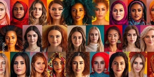 International women day. Beautiful faces women of different ethic and religions.