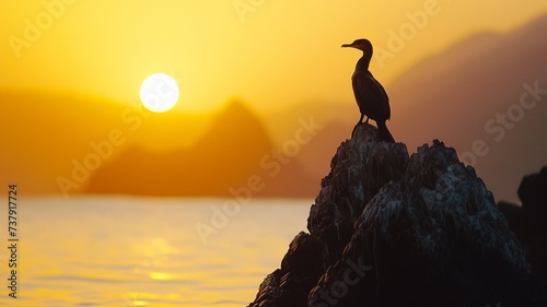 A lone Socotra cormorant on a rocky coastal outcrop
