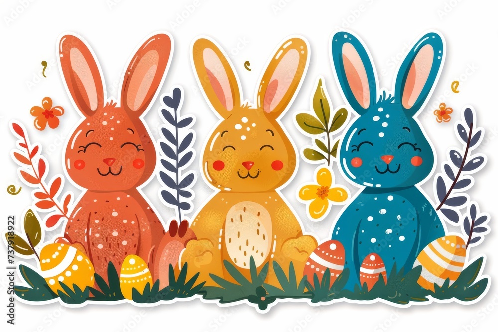 Happy Easter Eggs Basket Turquoise Dew. Bunny in Spring flower Garden. Cute 3d typographic zone easter rabbit illustration. Easter easter candy card wallpaper Pale yellow Happy Easter Eggs Basket Turquoise Dew. Bunny in Spring flower Garden. Cute 3d typographic zone easter rabbit illustration. Easter easter candy card wallpaper Pale yellow