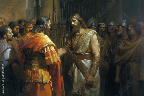 Jesus standing before Pilate