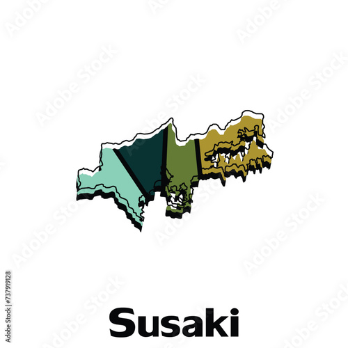 vector Map of Susaki City colorful illustration template design on white background photo