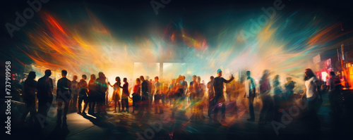 party people dancing at concert blurred shining background
