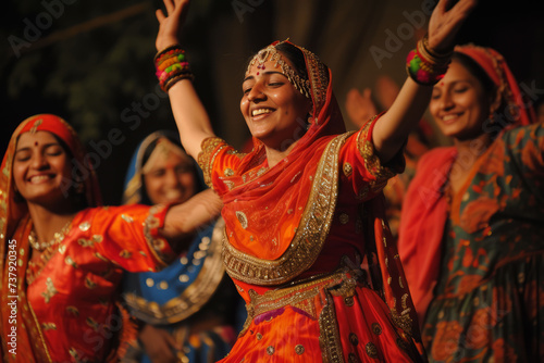 Traditional Punjabi folk music and dancing enhancing the festive atmosphere of Lohri celebrations. Soft focus.