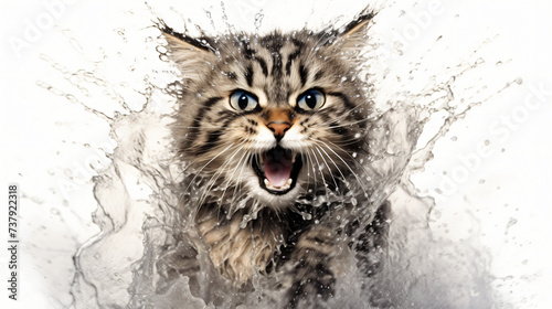 Wet angry cat