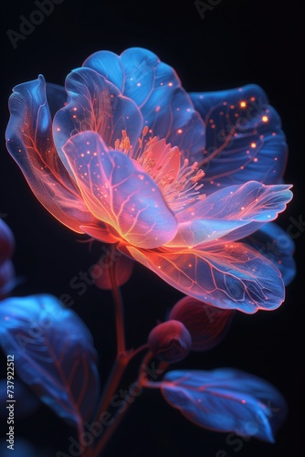 Neon flowers portraits, artists explore the intersection of nature and technology, resulting in mesmerizing visual experiences, for background 