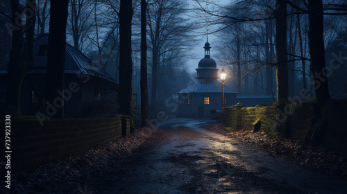 tranquil scene of mosque at night