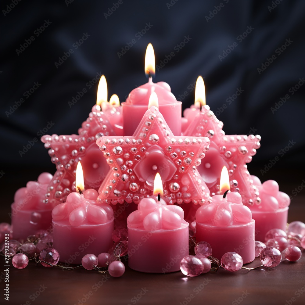 a group of candles with a star shaped object a group of candles with a star shaped object