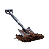 a shovel stuck in dirt