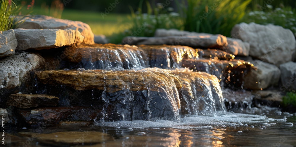 Texture of a small waterfall with intricate patterns formed by the cascading water over rocks. Texture of a small waterfall with intricate patterns formed by the cascading water over rocks.