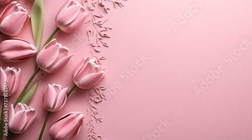 a group of pink tulips on a pink background #737926547