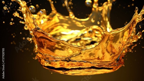 Golden oil splash, Freeze Motion Shot of Oil Vortex Splash Liquid Isolated on Black