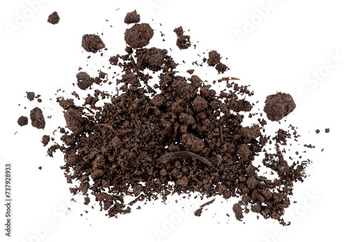 pile of soil, brown dirt ground powder, graphic element isolated on a transparent background photo