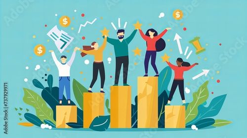 illustrations of the business team celebrating a success, joyful celebration