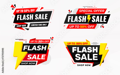 Flash Sale Banner set vector template. Discount sale tag vector graphic element. Price label Promo design. Product discount festival background collection. Super offer promotion banner.