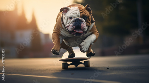 A bulldog riding skateboard © levit