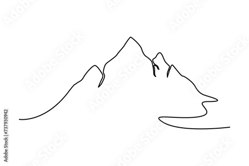 Continuous one-line mountain art . and outline nature landscape view single-line vector illustration.
