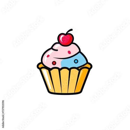 Cupcake with berry  cutout minimal isolated on white background. Decorated cupcake  icon  illustration. For package  advert  logotype.
