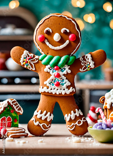 gingerbread man on a Christmas background. Selective focus.