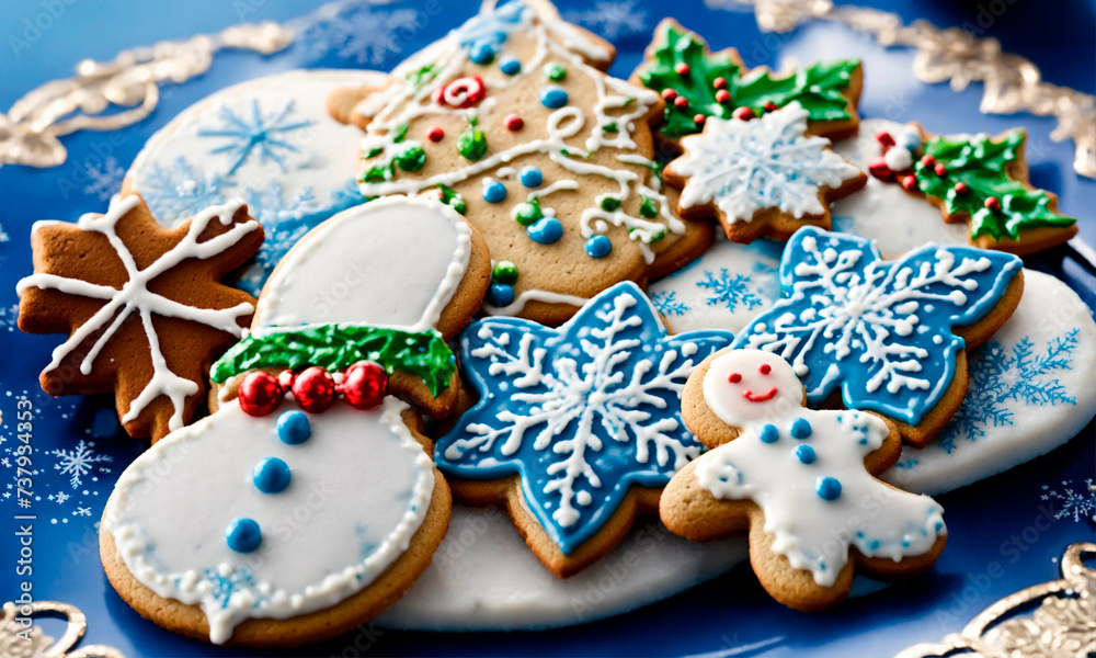 Gingerbread cookies on the Christmas table. Selective focus.