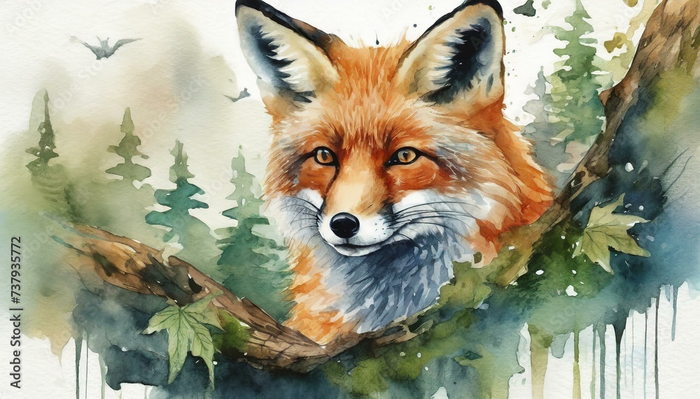 Obraz premium 水彩画風のきつね、generated by AI